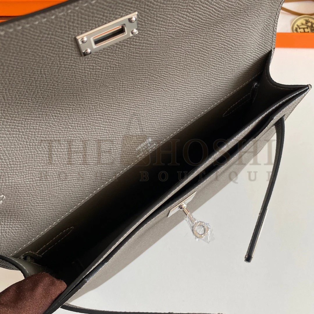 H**me5 Kelly Depeches 25 Pouch in Etain Epsom Calfskin Master Quality