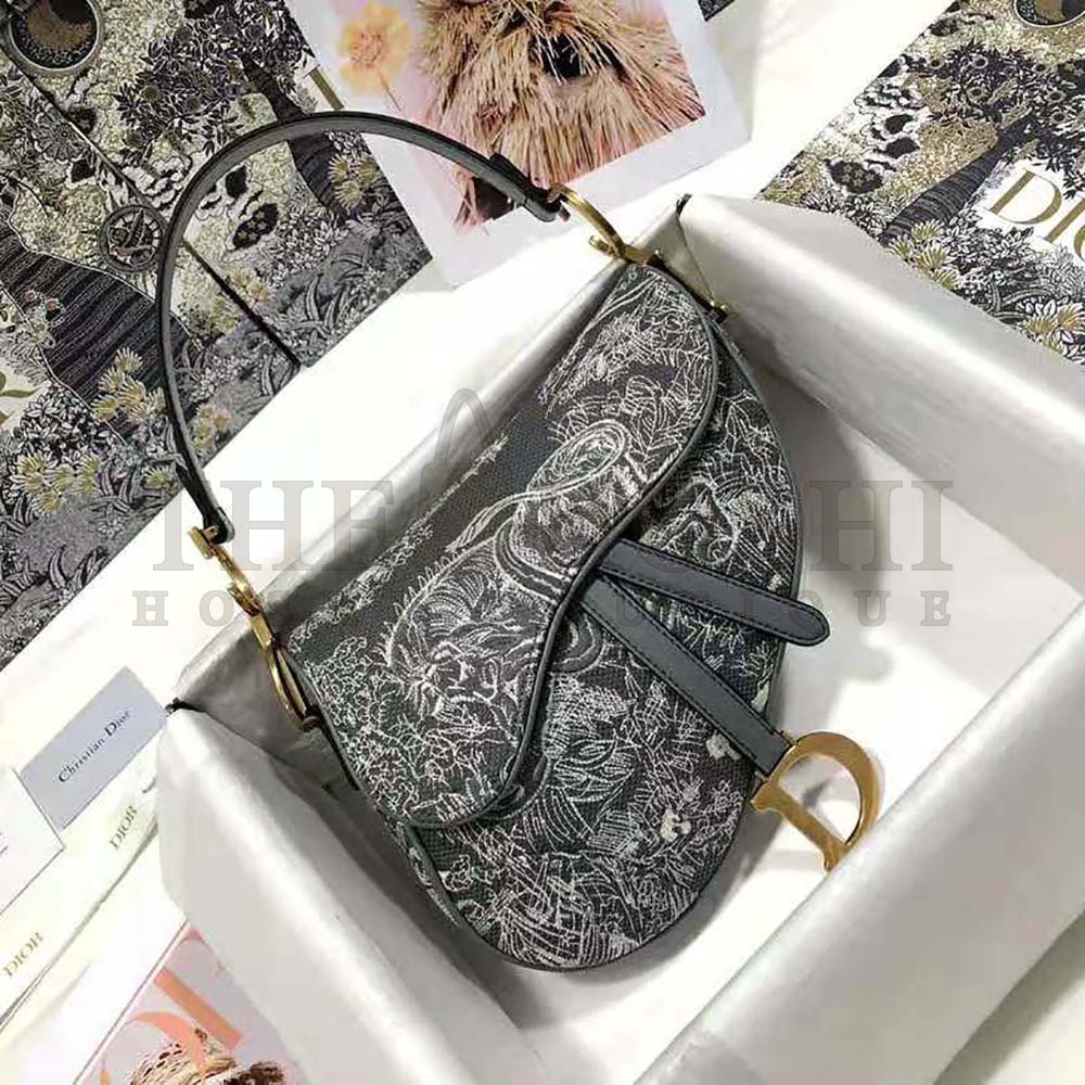D10r Women Saddle Bag Toile DE Jouy Reverse Jacquard-Silver Master Quality