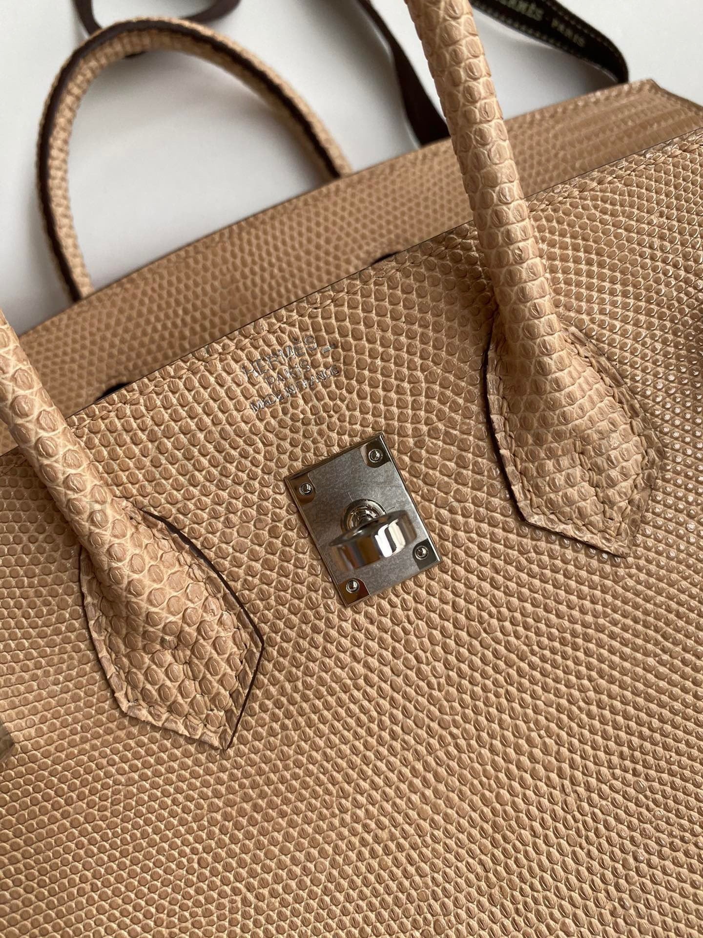 H**me5 Birkin 25 Retourne Handmade Bag In Beige Lizard Leather Master Quality