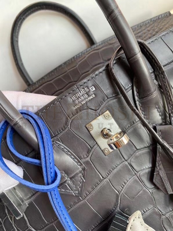 H**me5 Dark Grey Birkin 25cm Matte Alligator Crocodile Skin Bag Master Quality