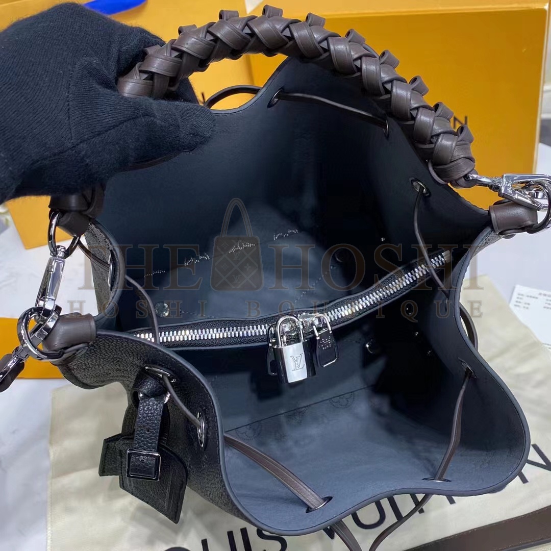 L0vis Vvtt0n LV Women Muria Bucket Bag Black Mahina Perforated Calf Leather Master Quality