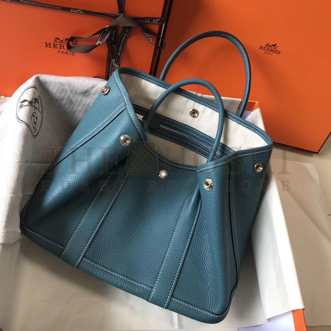 H**me5 Garden Party 30 Bag In Blue Jean Clemence Leather Master Quality