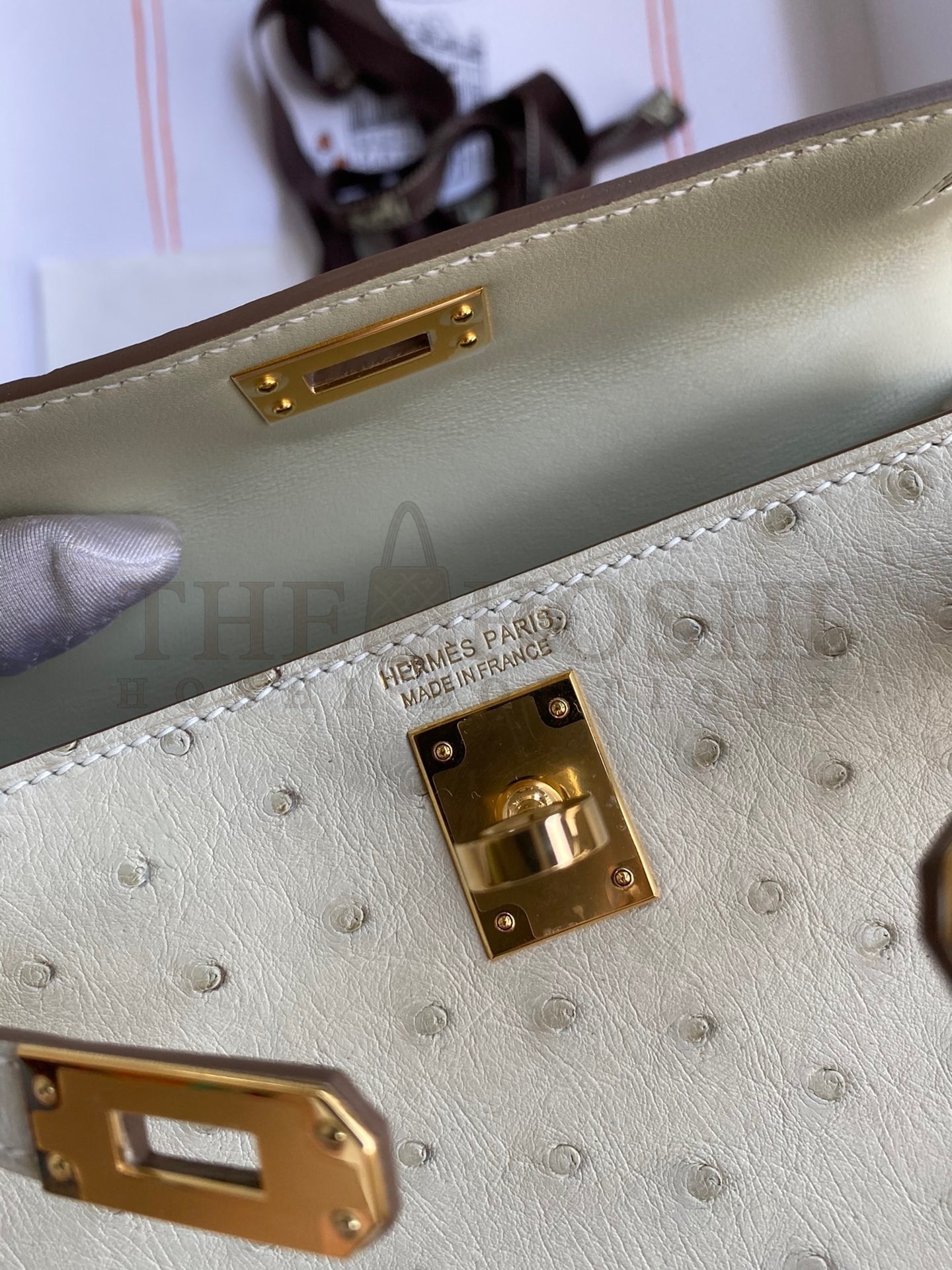 H**me5 Kelly Mini II Sellier Handmade Bag In Beton Ostrich Leather Master Quality