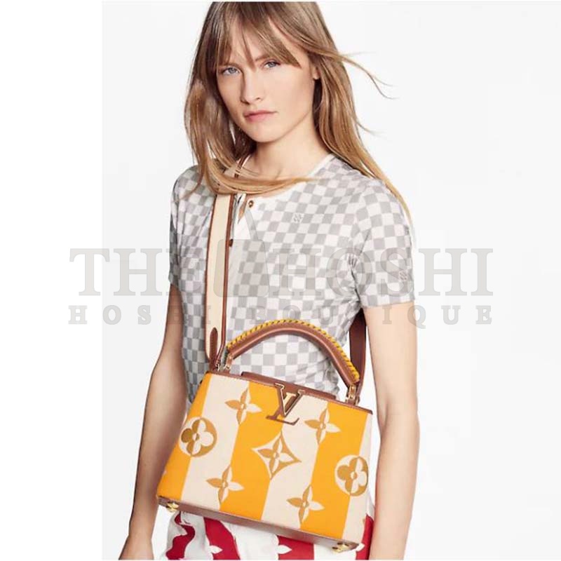 L0vis Vvtt0n LV Women Capucines BB Handbag Yellow Smooth Calfskin and Embroidered Canvas Master Quality