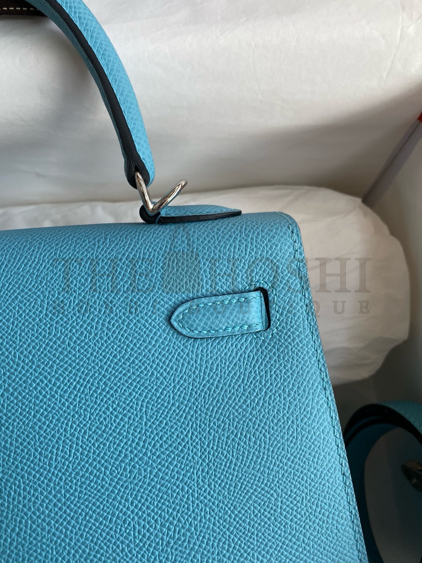 H**me5 Kelly Sellier 25 Handmade Bag In Blue du Nord Epsom Calfskin Master Quality