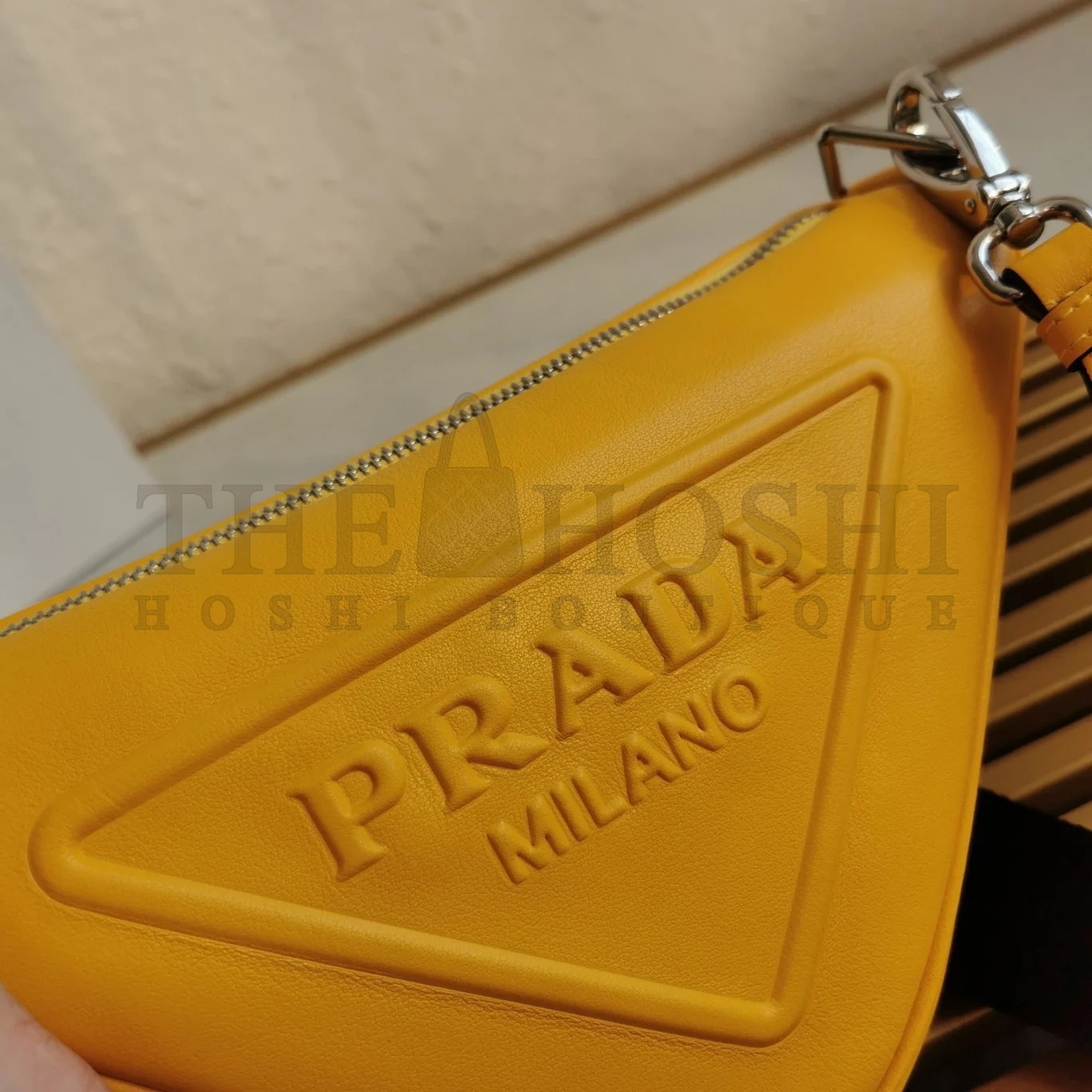 Pra*a Triangle Shoulder Bag In Yellow Calfskin Master Quality