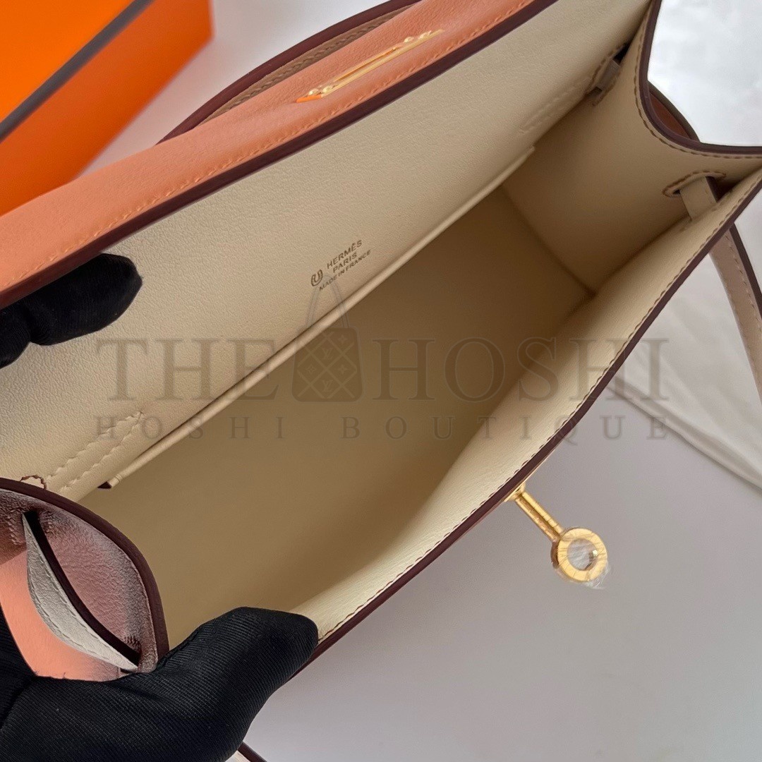 H**me5 HSS Kelly Pochette Bicolor Bag in Gold and Craie Swift Calfskin Master Quality