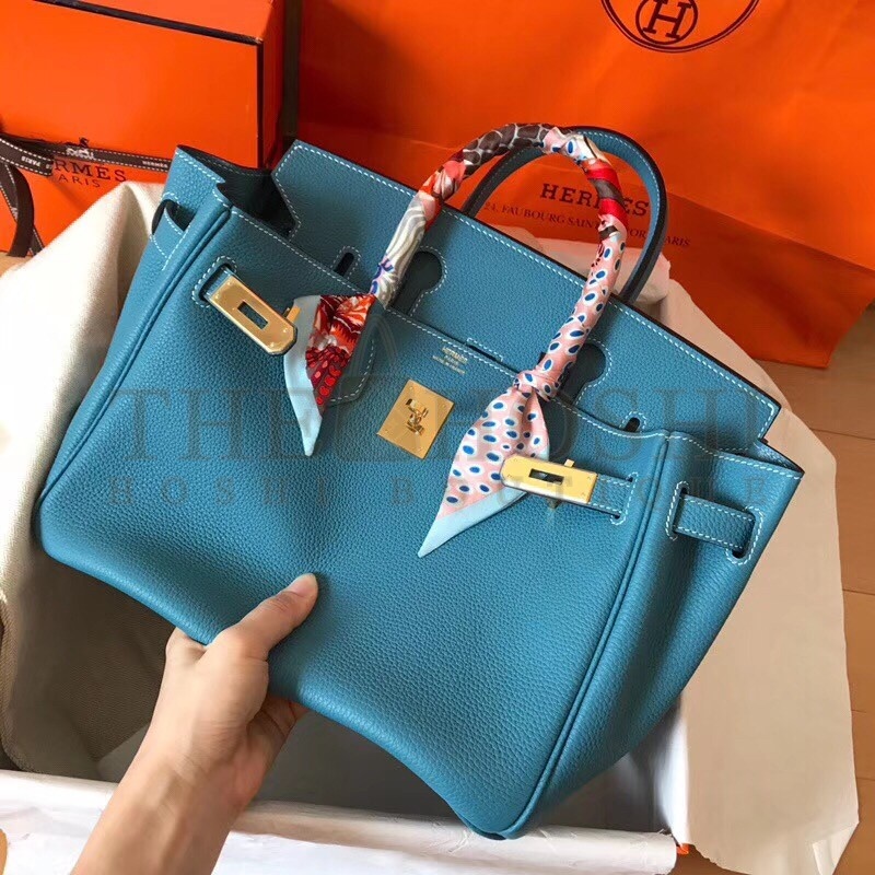 H**me5 Blue Jean Birkin 30cm Clemence Handmade Bag Master Quality
