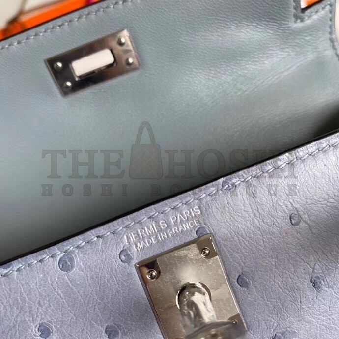 H**me5 Blue Lin Ostrich Kelly Mini II Handmade Bag Master Quality