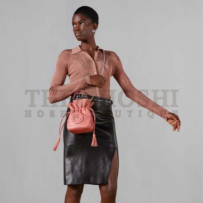 Gvc*1 Women GG Blondie Mini Bucket Bag Pink Leather Round Interlocking G Master Quality