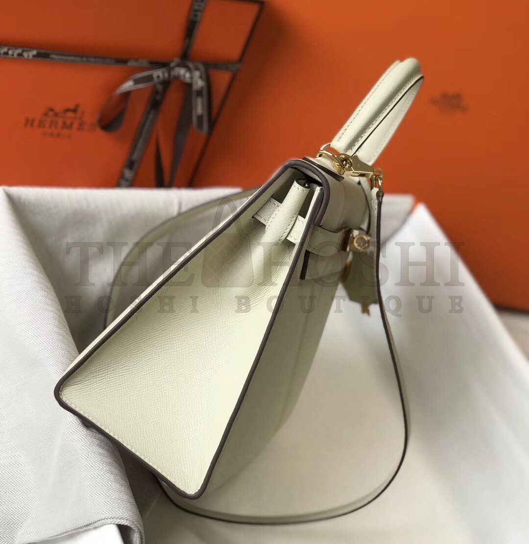 H**me5 Kelly 28cm Sellier Bag In White Epsom Leather Master Quality
