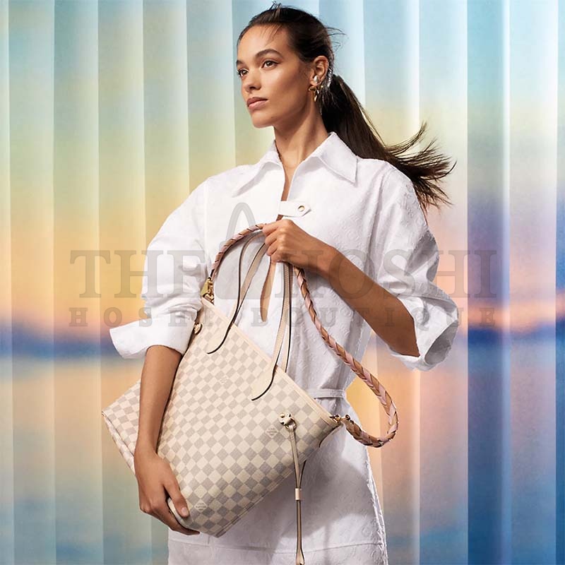 L0vis Vvtt0n LV Women Neverfull MM Tote Bag Damier Azur Coated Canvas Master Quality