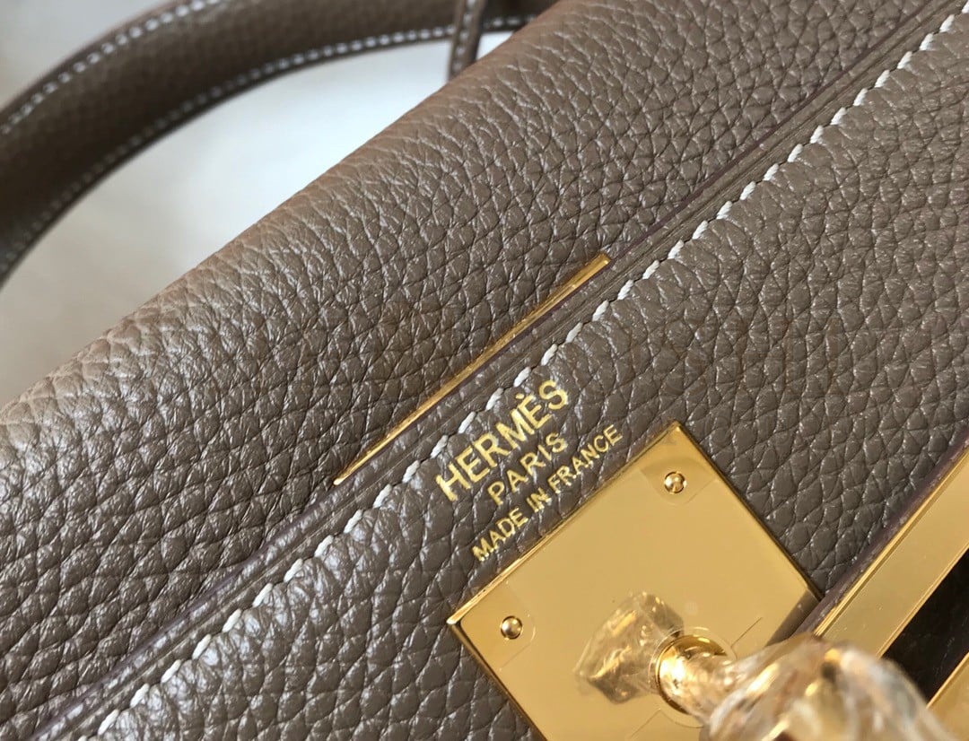H**me5 Kelly 28cm Retourne Bag in Taupe Clemence Leather GHW Master Quality