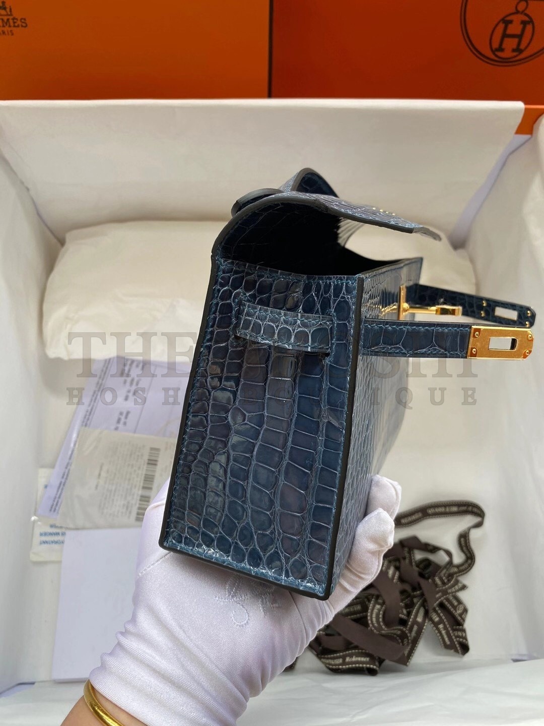 H**me5 Blue Shiny Alligator Crocodile Kelly Pochette Bag Master Quality