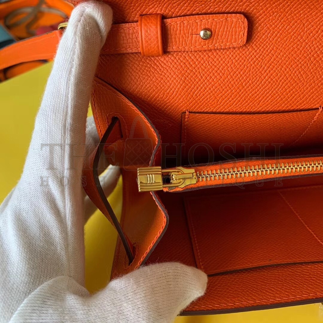 H**me5 Kelly Classique To Go Wallet In Orange Epsom Calfskin Master Quality