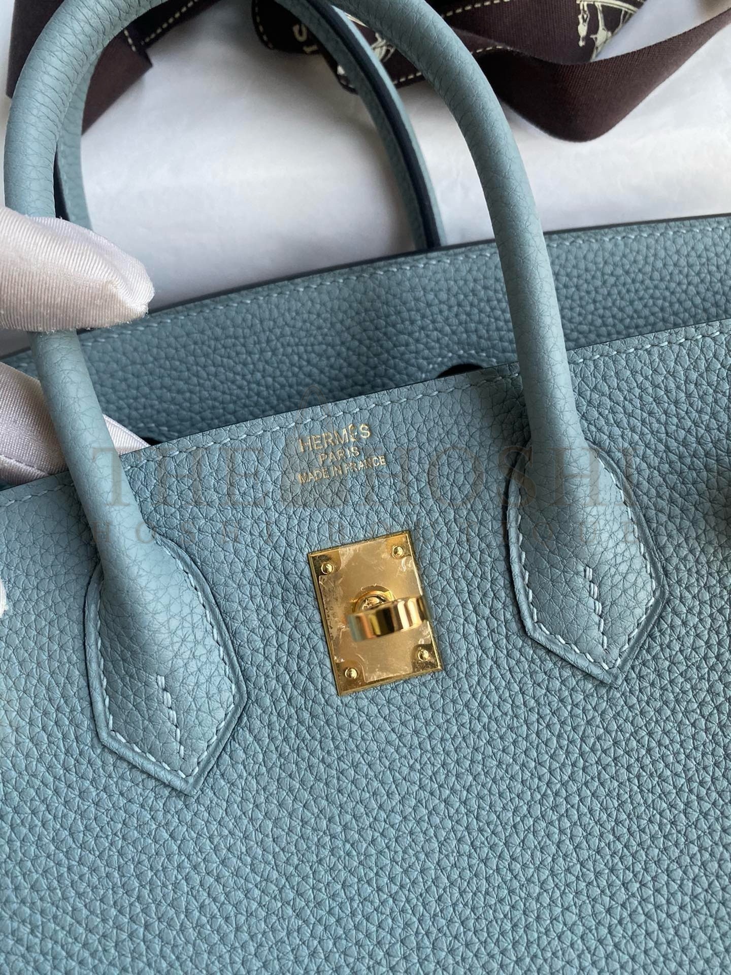 H**me5 Birkin 25 Retourne Handmade Bag In Ciel Clemence Leather Master Quality