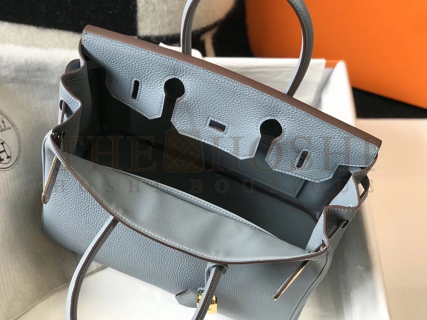 H**me5 Birkin 30 Bag in Blue Lin Clemence Leather with GHW Master Quality