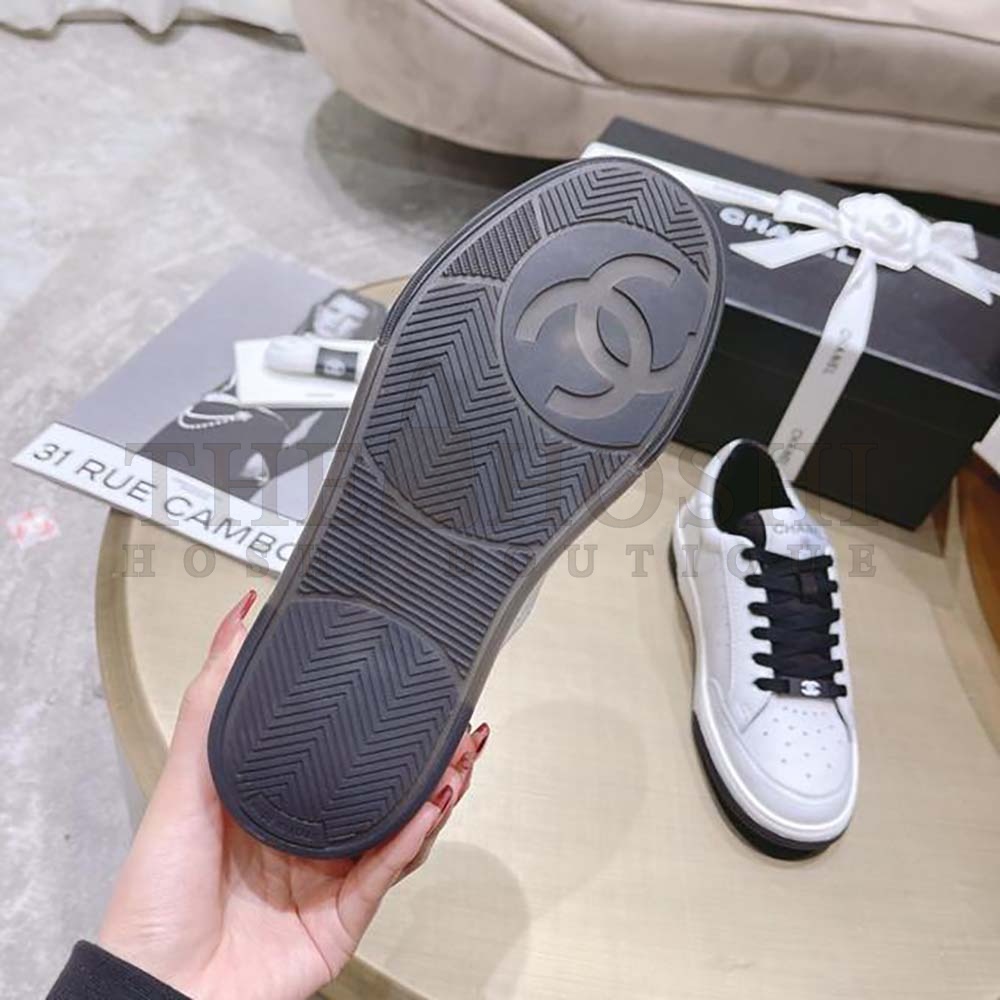 Ch**el Women Calfskin Letter Flat Lace Up Runner Trainer Sneakers Master Quality