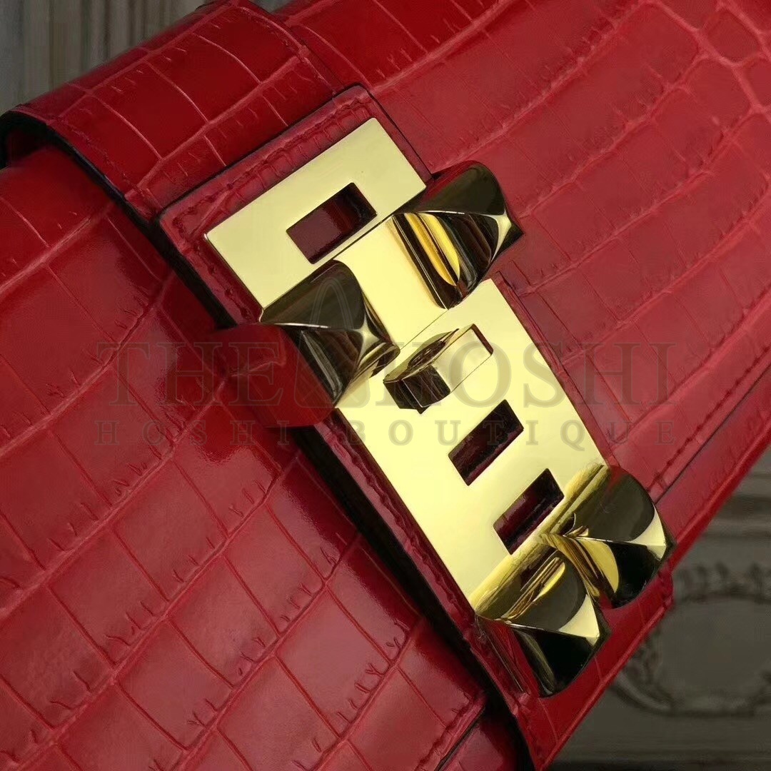 H**me5 Medor Clutch Bag In Cherry Crocodile Leather Master Quality