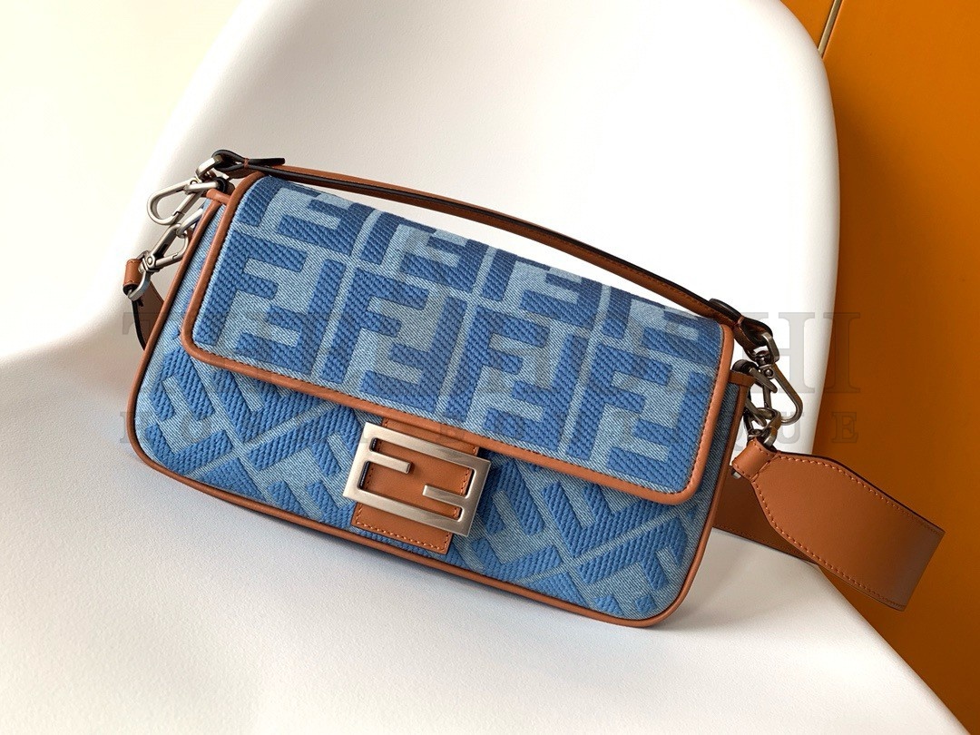 F**di Baguette Medium Bag in Denim with FF Embroidery Master Quality