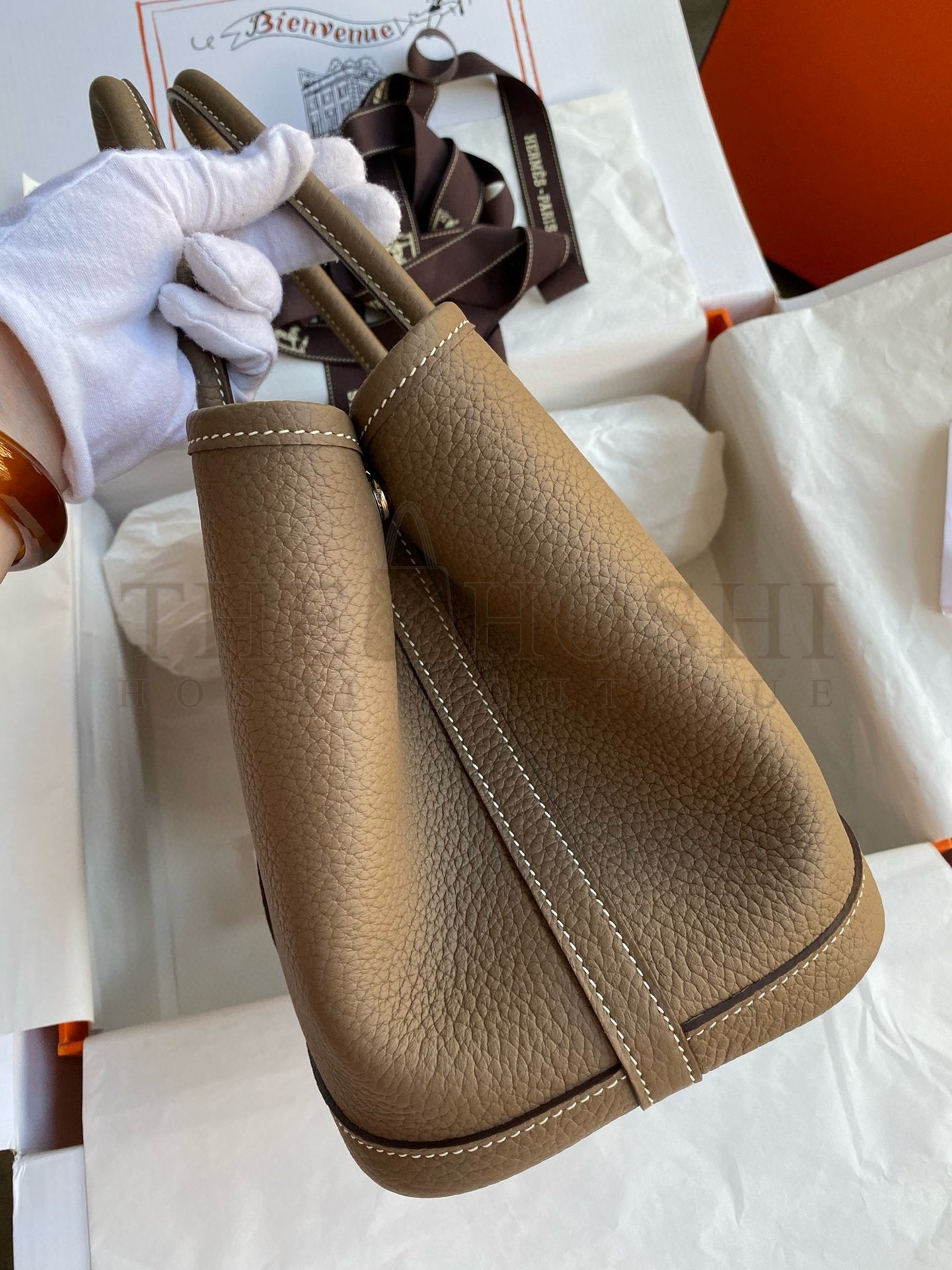 H**me5 Garden Party 30 Handmade Bag in Taupe Negonda Leather Master Quality
