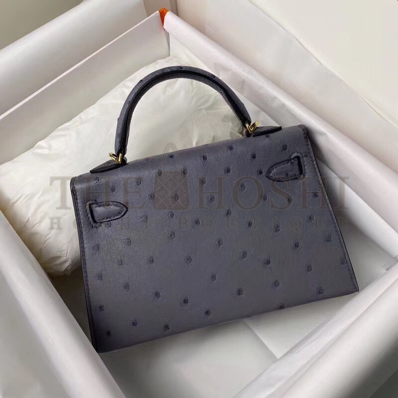 H**me5 Gris Agate Ostrich Kelly Mini II Handmade Bag Master Quality