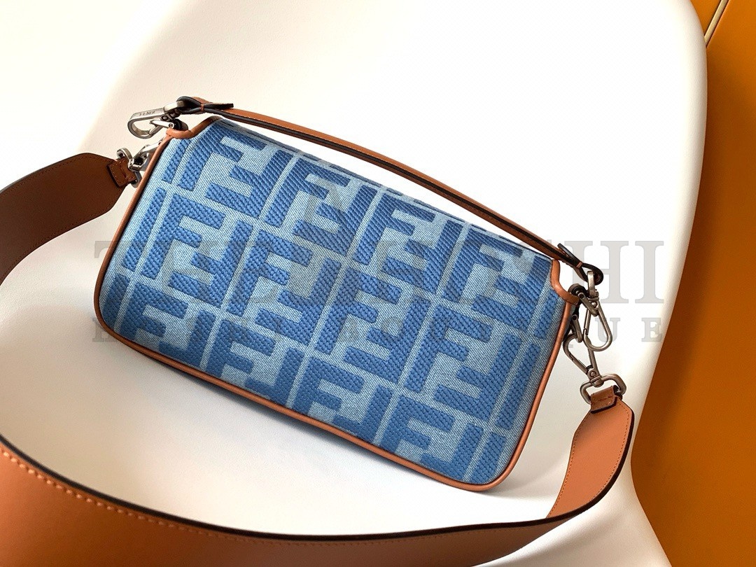 F**di Baguette Medium Bag in Denim with FF Embroidery Master Quality