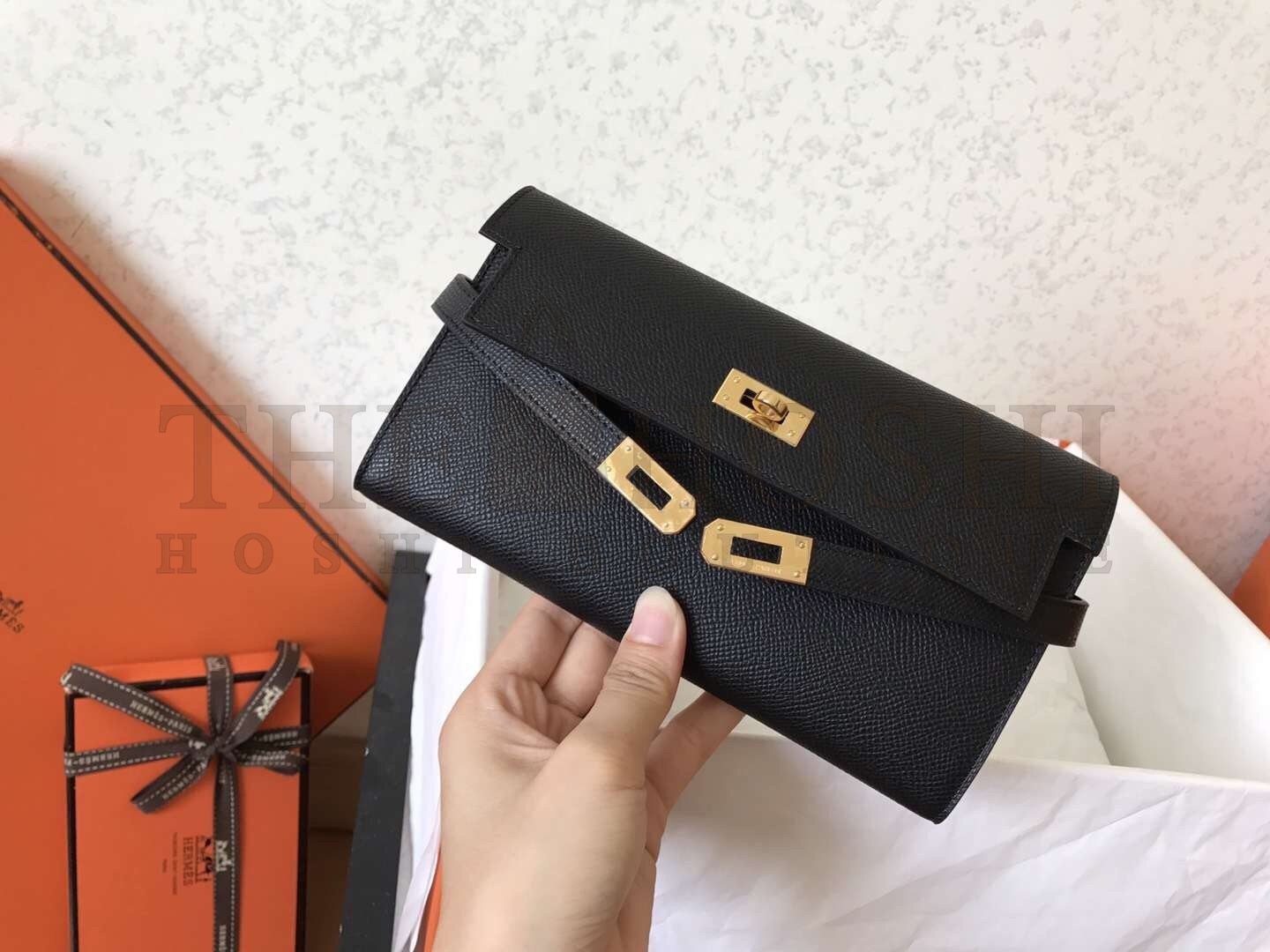 H**me5 Kelly Classic Long Wallet In Black Epsom Leather Master Quality