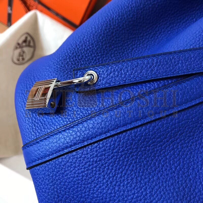 H**me5 Blue Electric Picotin Lock MM 22cm Handmade Bag Master Quality