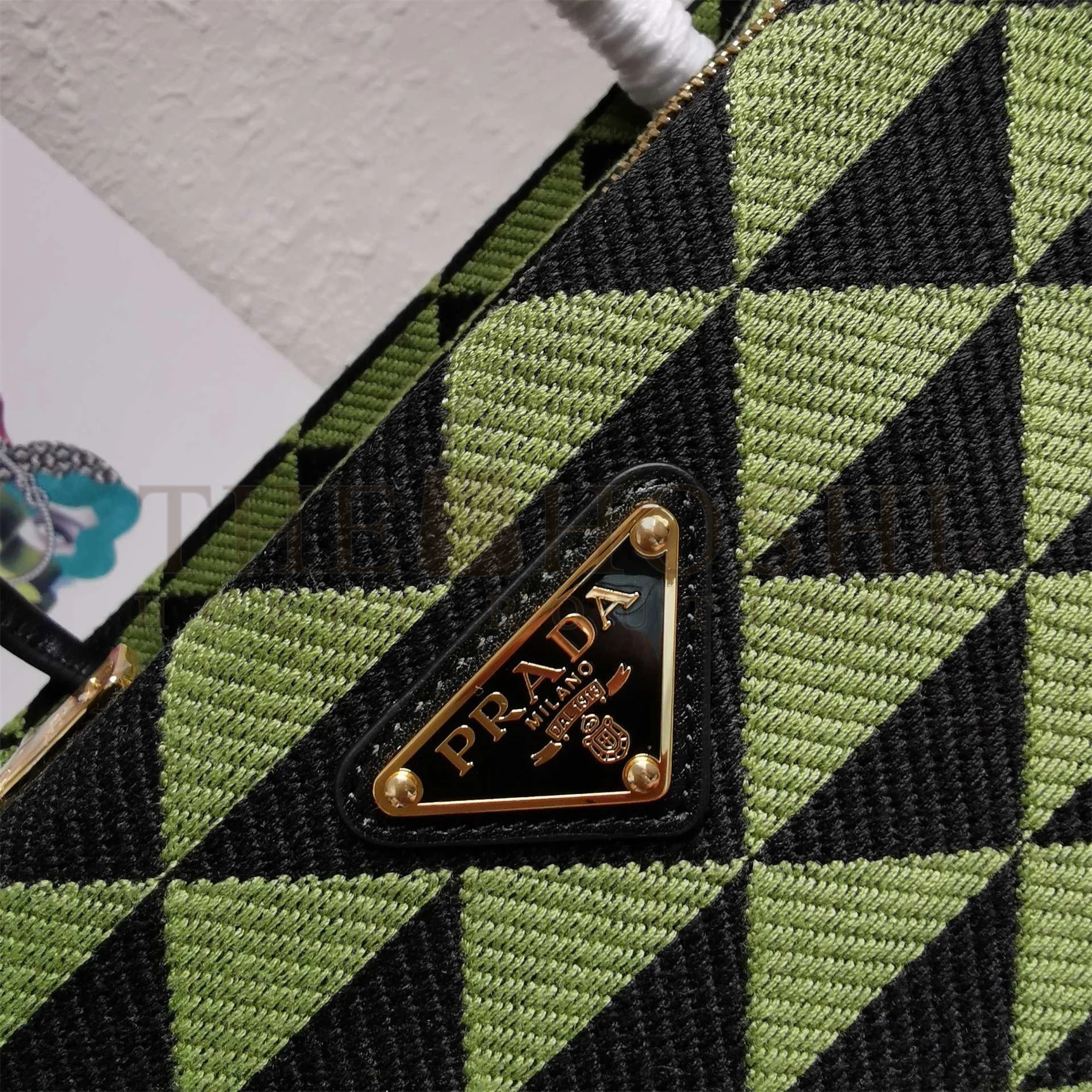 Pra*a S*pernova Small Shoulder Bag In Black/Green Fabric Master Quality