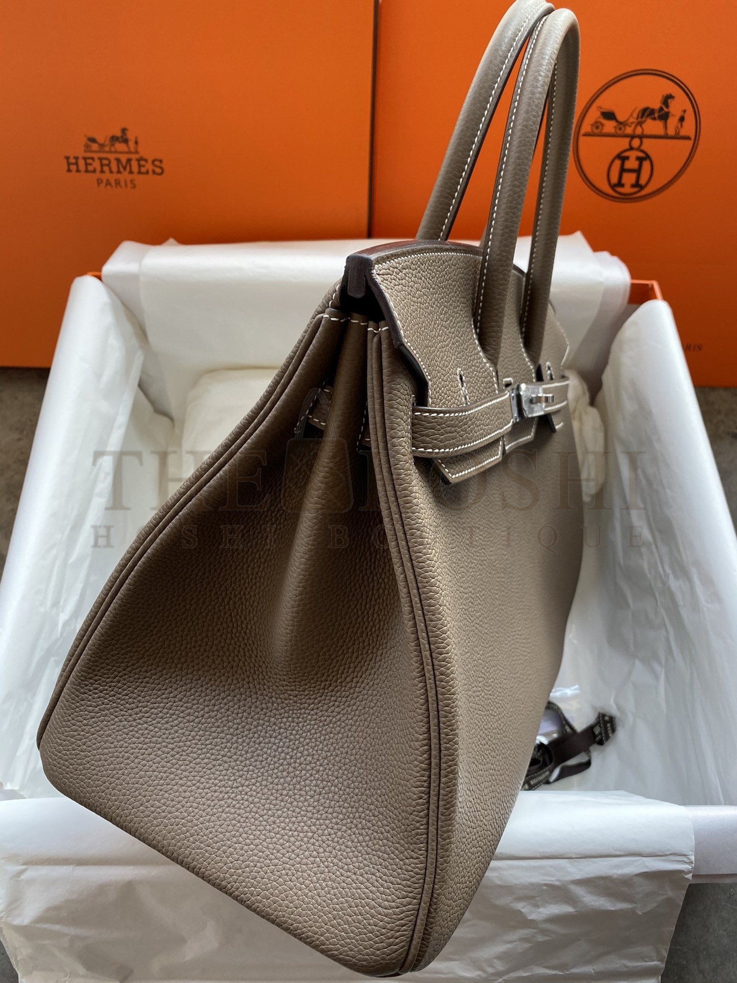 H**me5 Birkin 35 Retourne Handmade Bag In Taupe Clemence Leather Master Quality