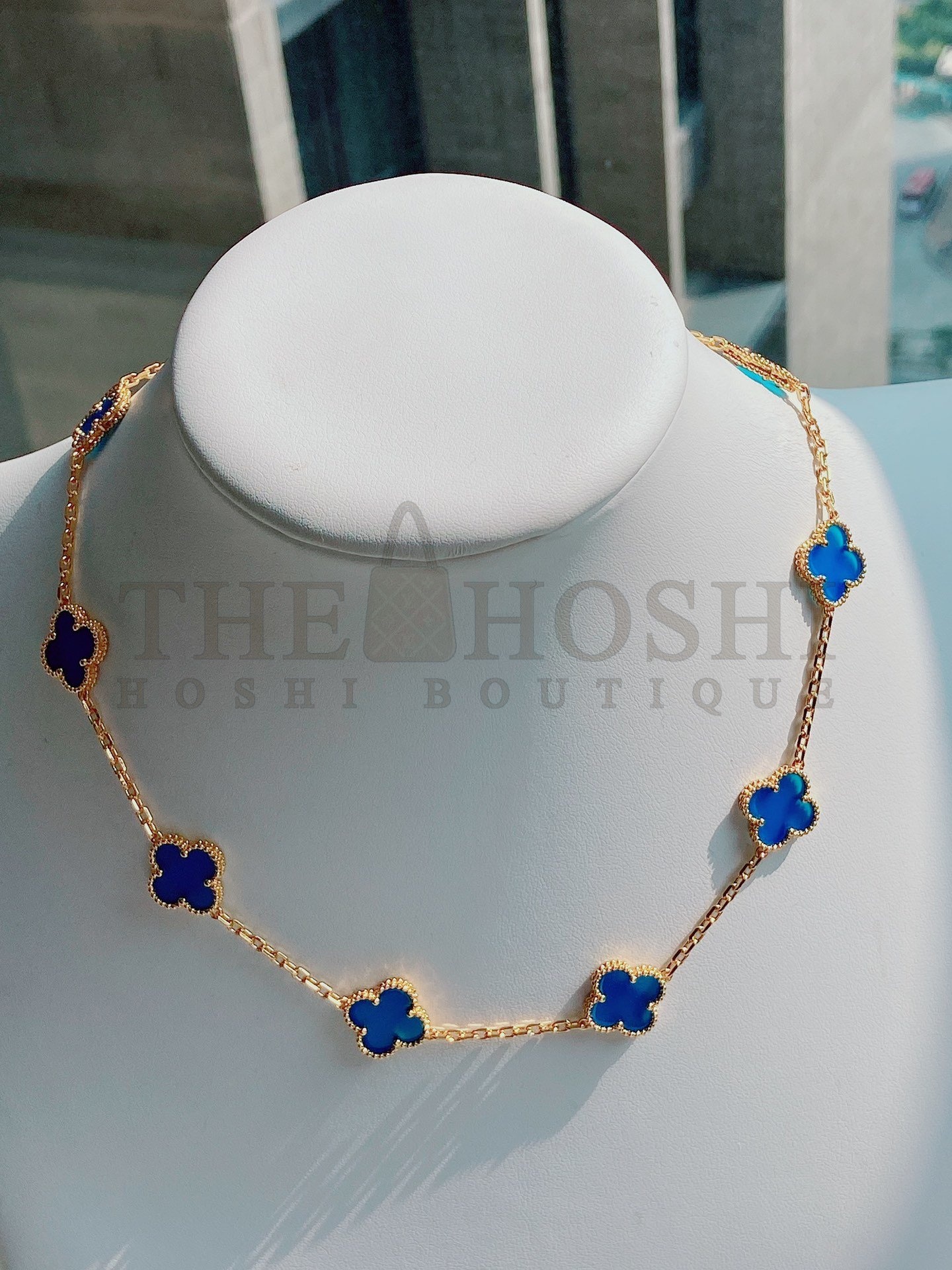 18k Premium Onyx Ten Flowers Clover Necklace. V*n Cl**f&Arpels Master Quality