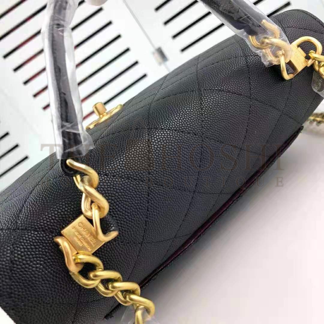 Ch**el Women Flap Bag with Top Handle in Calfskin-Black Master Quality
