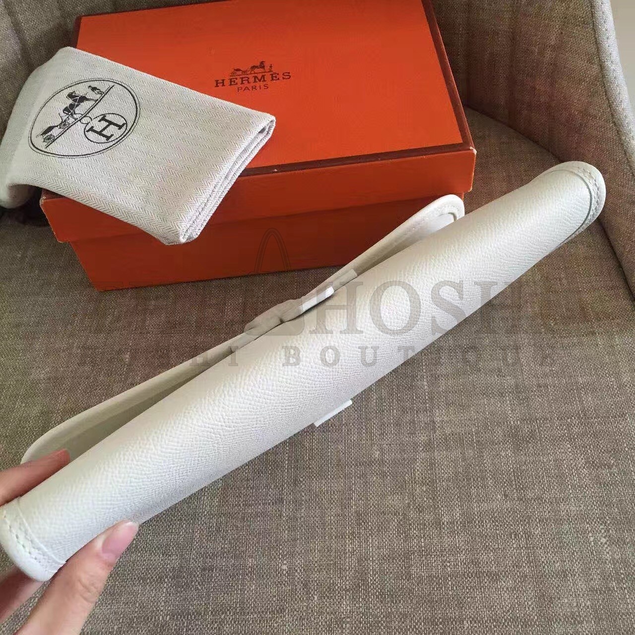 H**me5 White Epsom Jige Elan 29 Clutch Bag Master Quality