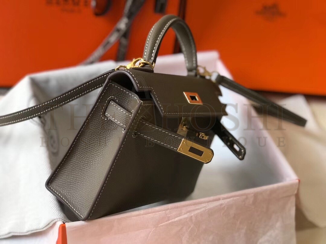 H**me5 Kelly Mini II Bag In Taupe Grey Epsom Leather Master Quality
