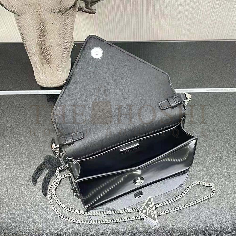 Pra*a Women Brushed Leather Shoulder Bag-Black Master Quality
