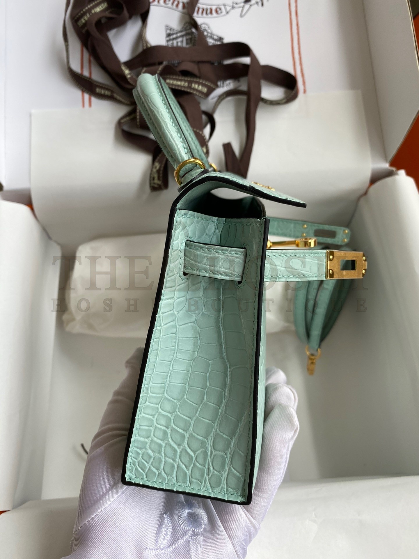 H**me5 Kelly Mini II Sellier Handmade Bag In Vert D
