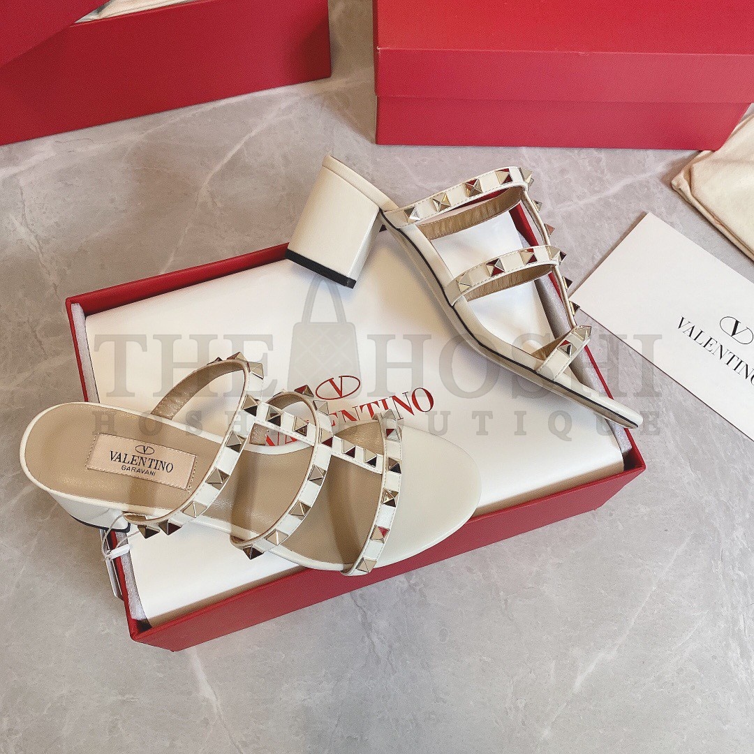 Va1e*ntin0 Rockstud Slide Sandals 60mm In White Calfskin Master Quality