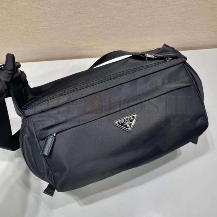 Pra*a Unisex Re-Nylon Saffiano Leather Shoulder Bag Black Fabric Flap Master Quality