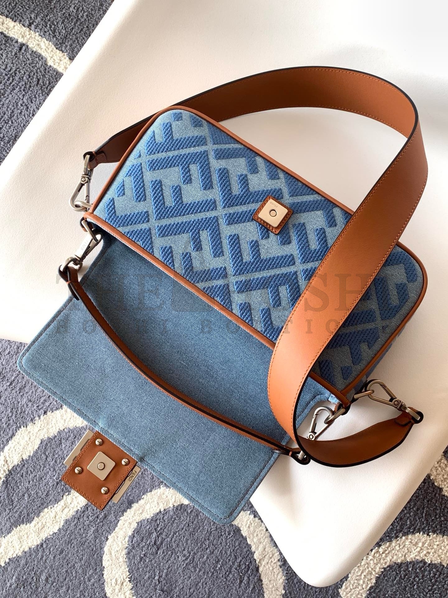 F**di Baguette Medium Bag in Denim with FF Embroidery Master Quality