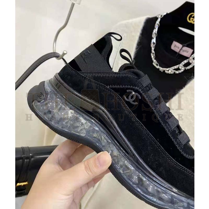 Ch**el Women Sneakers Suede Calfskin Velvet &amp; Grosgrain Black Master Quality