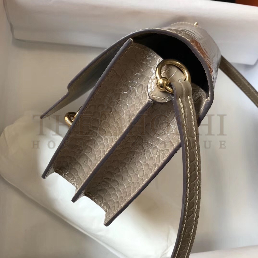 H**me5 Roulis Mini Bag In Taupe Embossed Crocodile Calfskin Master Quality