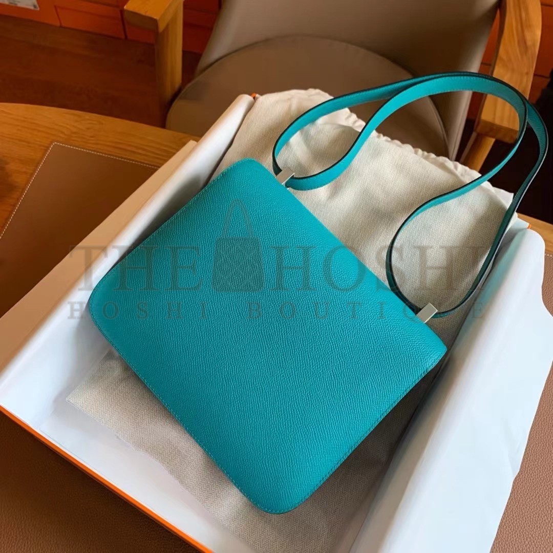 H**me5 Constance Enamel 18 Handmade Bag In Blue Paon Epsom Calfskin Master Quality