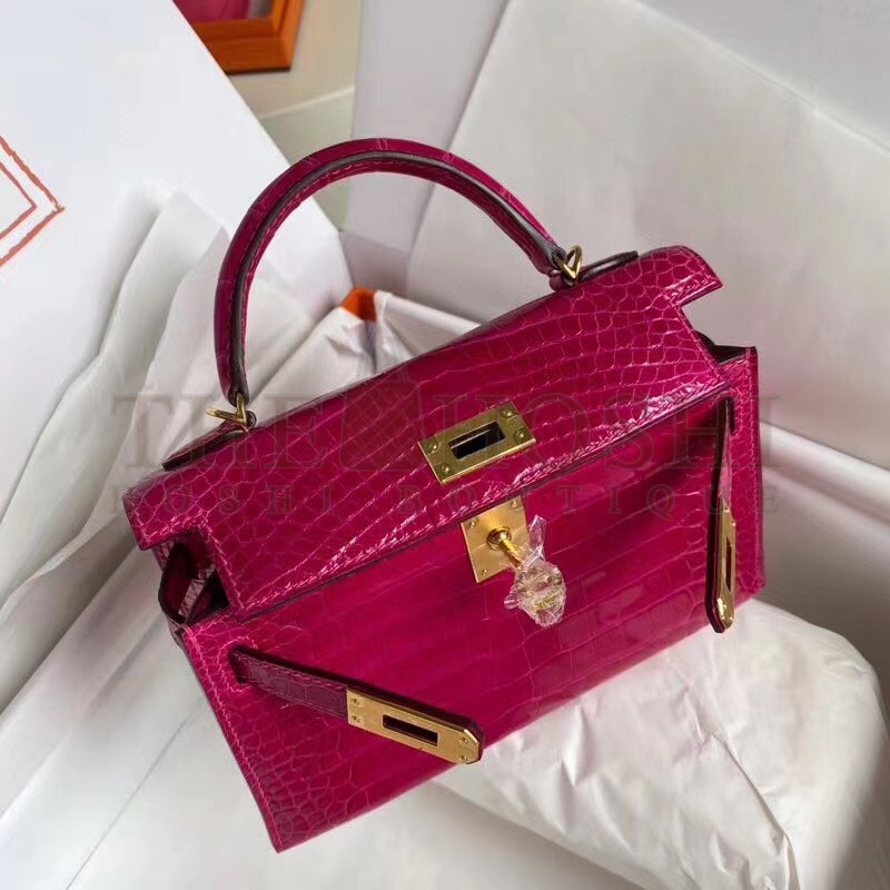 H**me5 Rose Red Alligator Crocodile Kelly Mini II Handmade Bag Master Quality