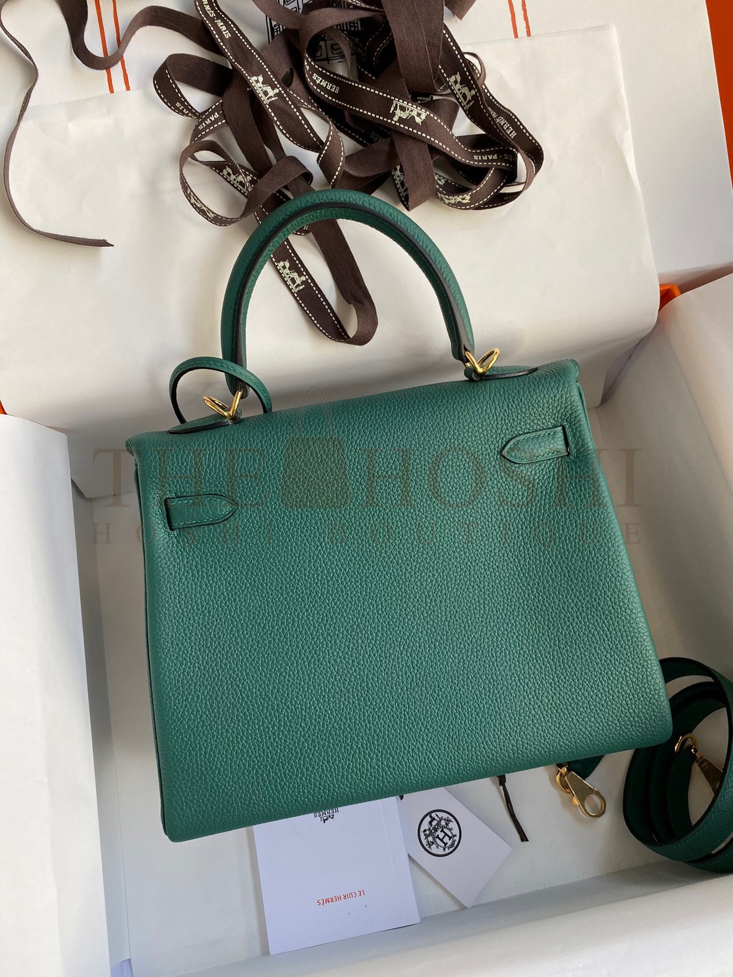 H**me5 Kelly Retourne 25 Handmade Bag In Blue Paon Clemence Leather Master Quality