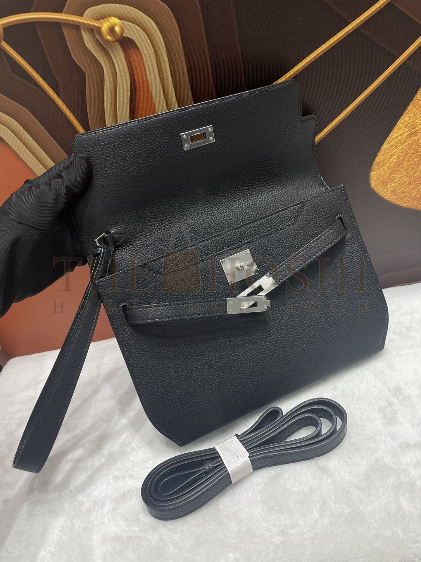 H**me5 Kelly Depeches Pouch – Black Togo Leather, Palladium Hardware, 25 cm Master Quality