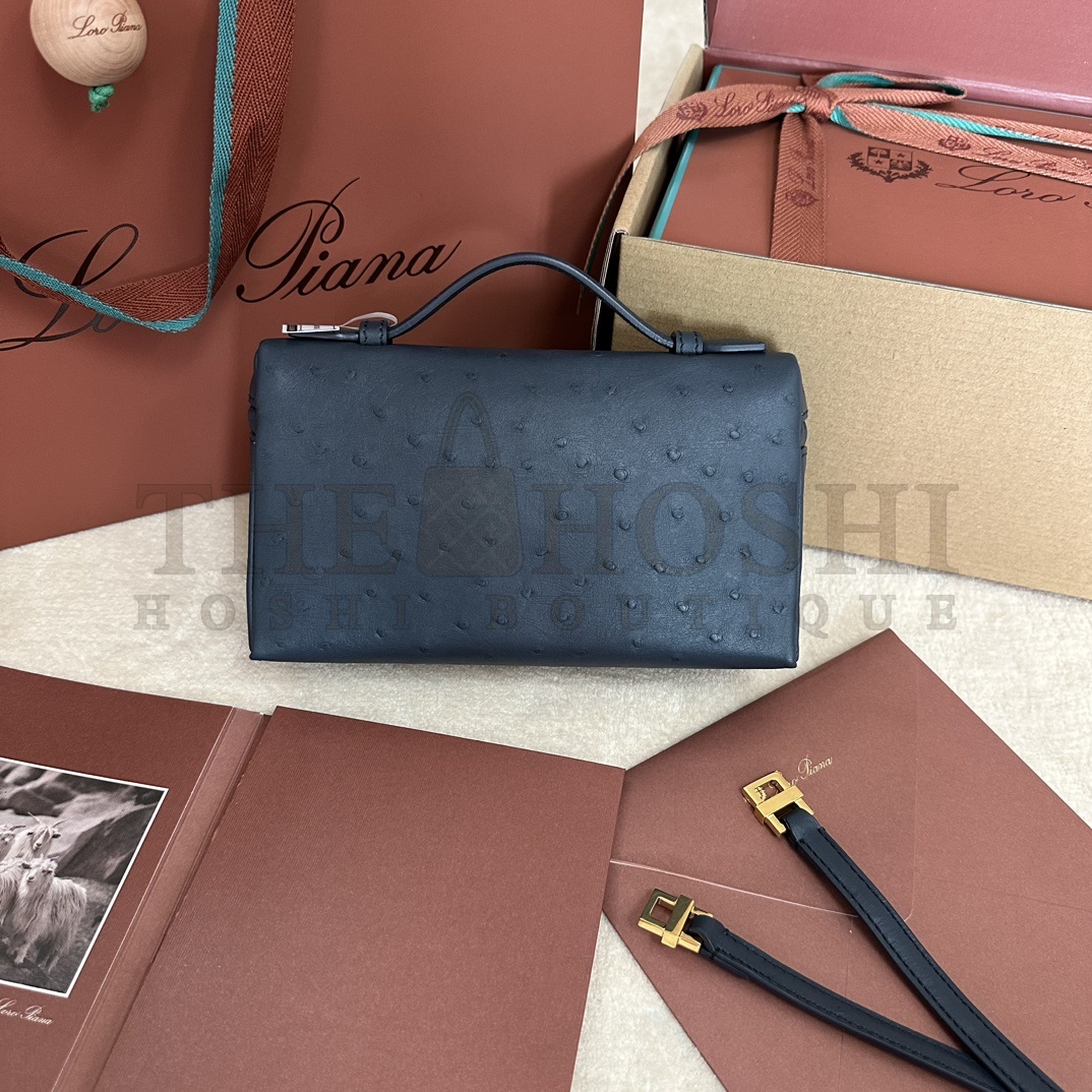 L0r0 P1ana LP L19 Extra Pocket Ostrich Leather Clutch Crossbody Bag 19x6.5x11cm Master Quality