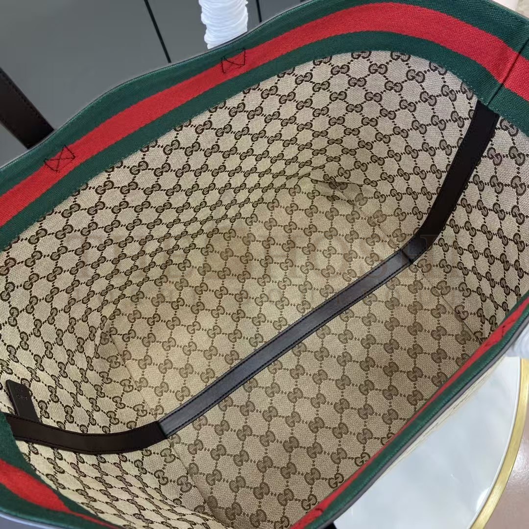 Gvc*1 Gvc*1 Lido Tote Bag Medium Original GG Canvas Coffee Brown Leather 30x28x26cm 788203 Master Quality