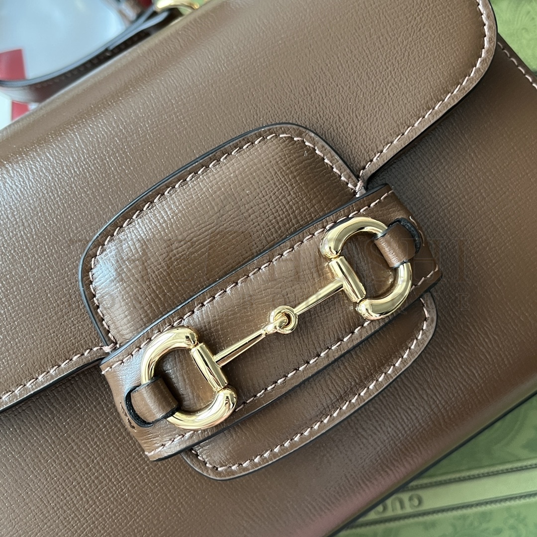Gvc*1 Brown Horsebit Leather Top Handle Crossbody Bag Master Quality