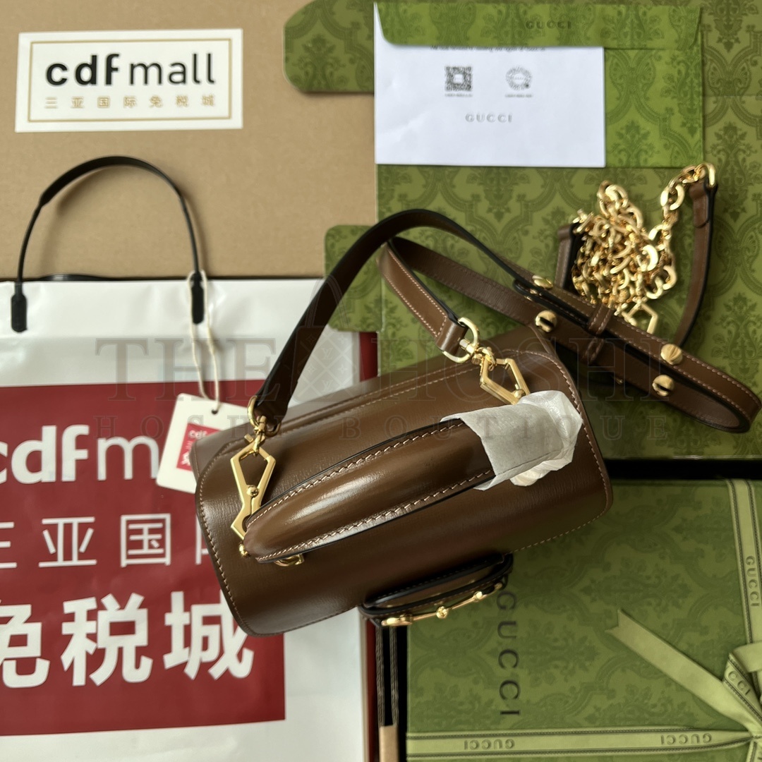 Gvc*1 Brown Horsebit Leather Top Handle Crossbody Bag Master Quality